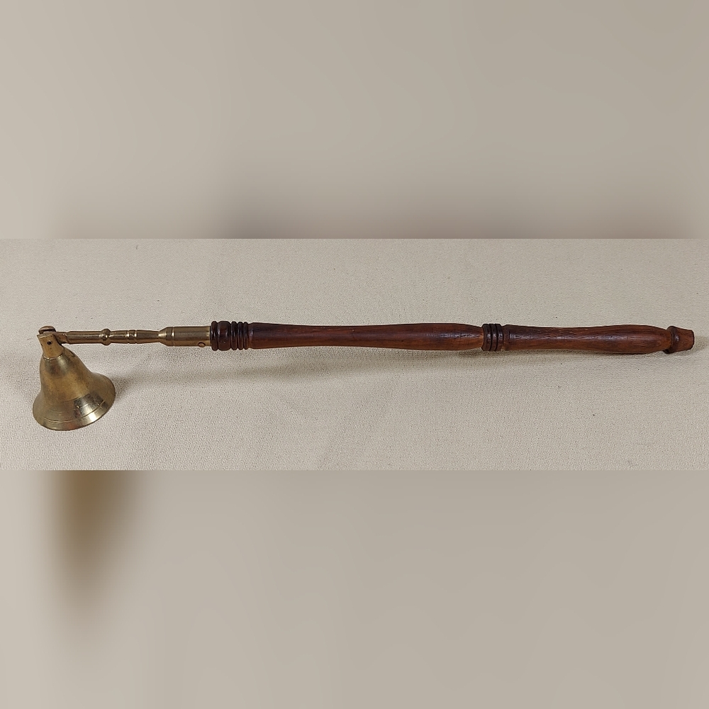 Brass Candle Snuffer Long Wood Handle Farmhouse Boho 14 Inches Vintage India